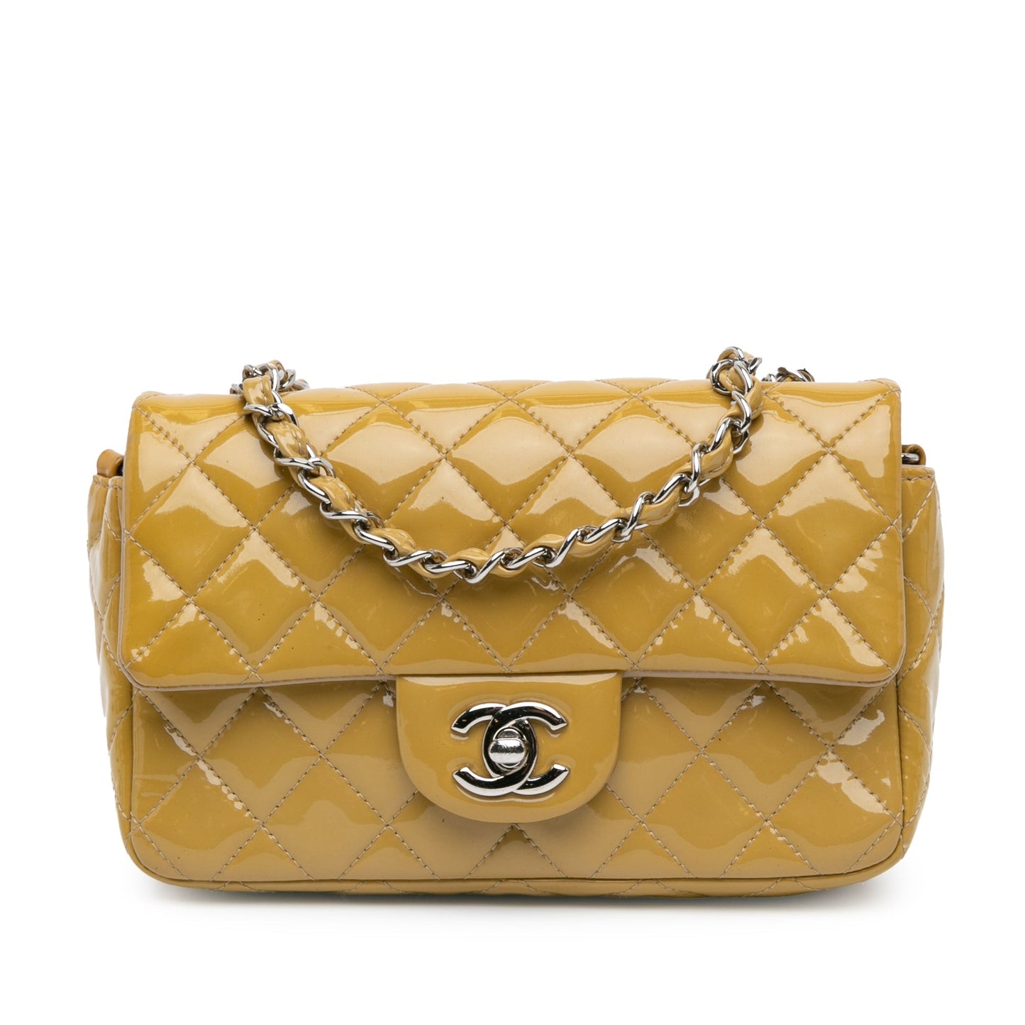 Yellow Chanel Mini Rectangular Classic Patent Single Flap Crossbody Bag