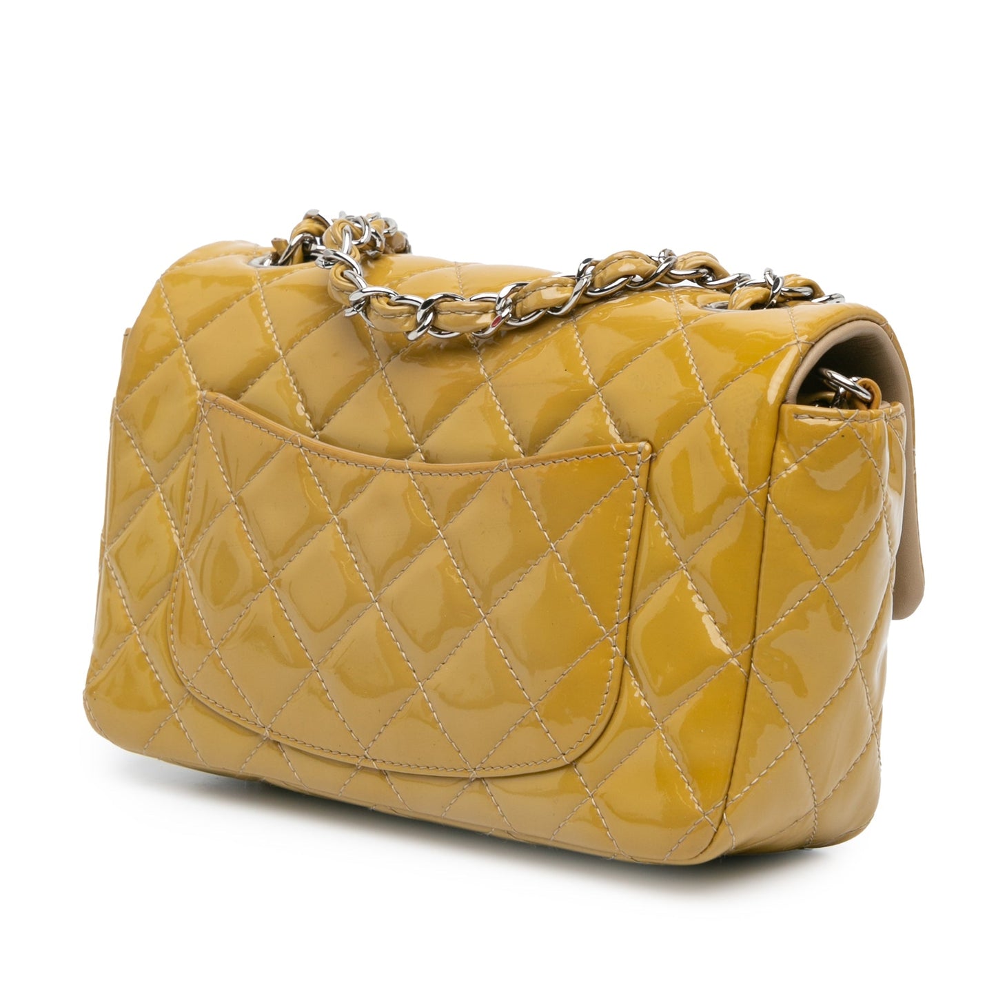 Yellow Chanel Mini Rectangular Classic Patent Single Flap Crossbody Bag