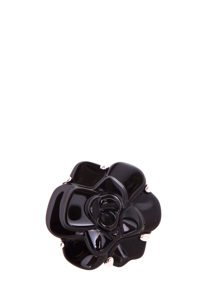 Chanel 18k White Gold & Black Onyx Camelia Ring