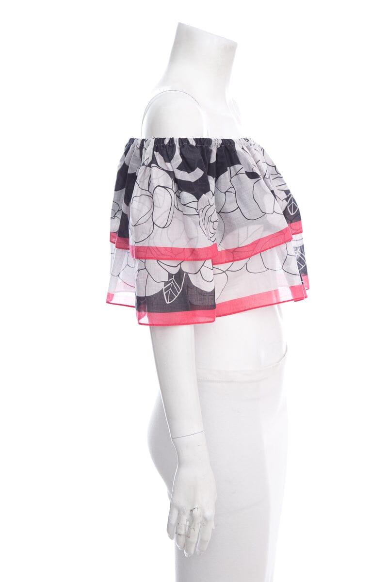 Chanel Black & White Off Shoulder Blouse SZ 38