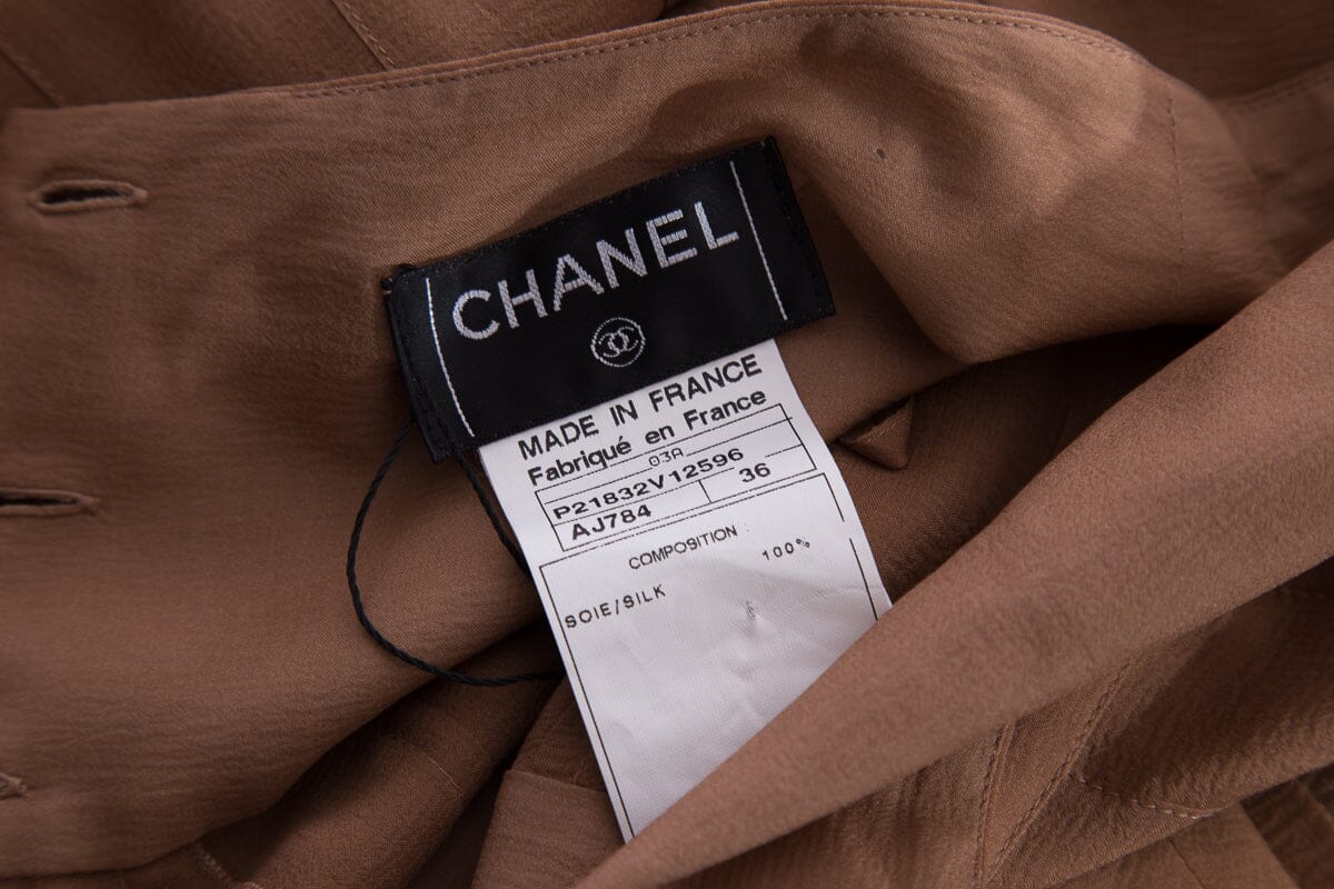 Chanel Brown Silk Knee Length Silk Skirt SZ 36