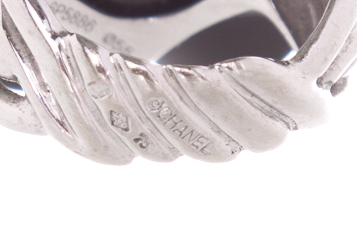 Chanel 18k White Gold & Black Onyx Camelia Ring