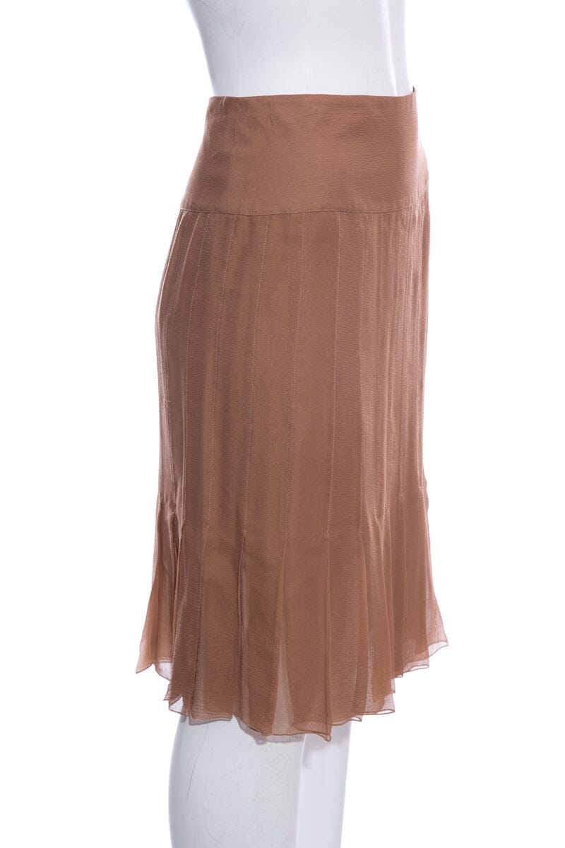 Chanel Brown Silk Knee Length Silk Skirt SZ 36
