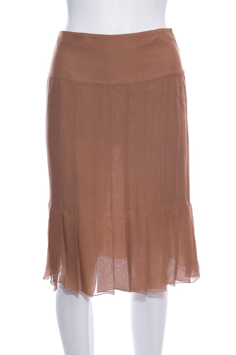 Chanel Brown Silk Knee Length Silk Skirt SZ 36