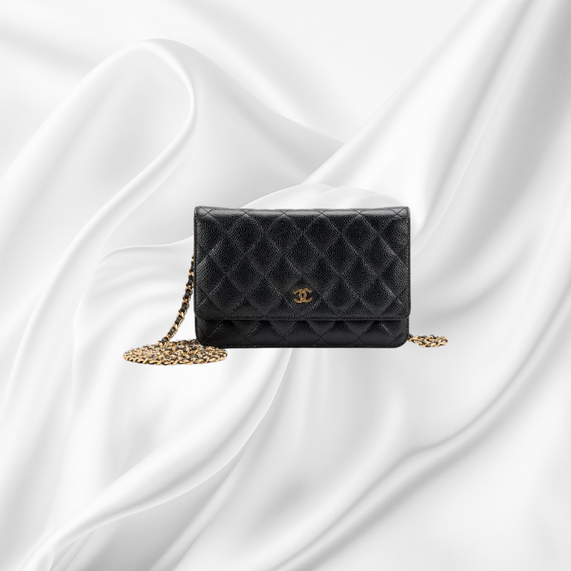 Chanel Black Quilted Caviar Wallet On Chain