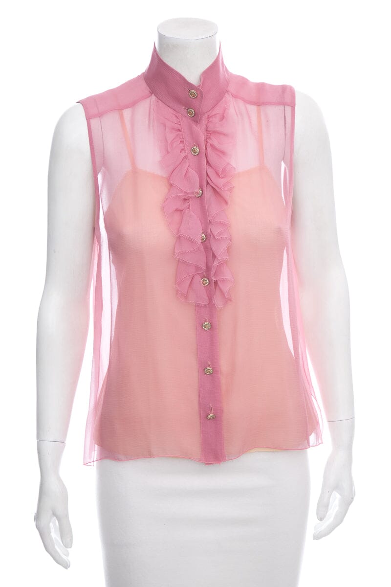 Chanel 2006 Pink Silk Ruffle Tank SZ 38