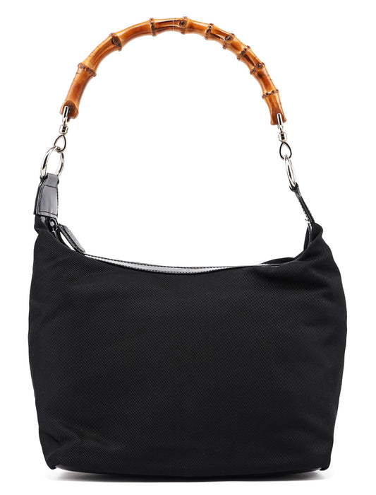 000 0531 Black Canvas Bamboo Shoulder Bag