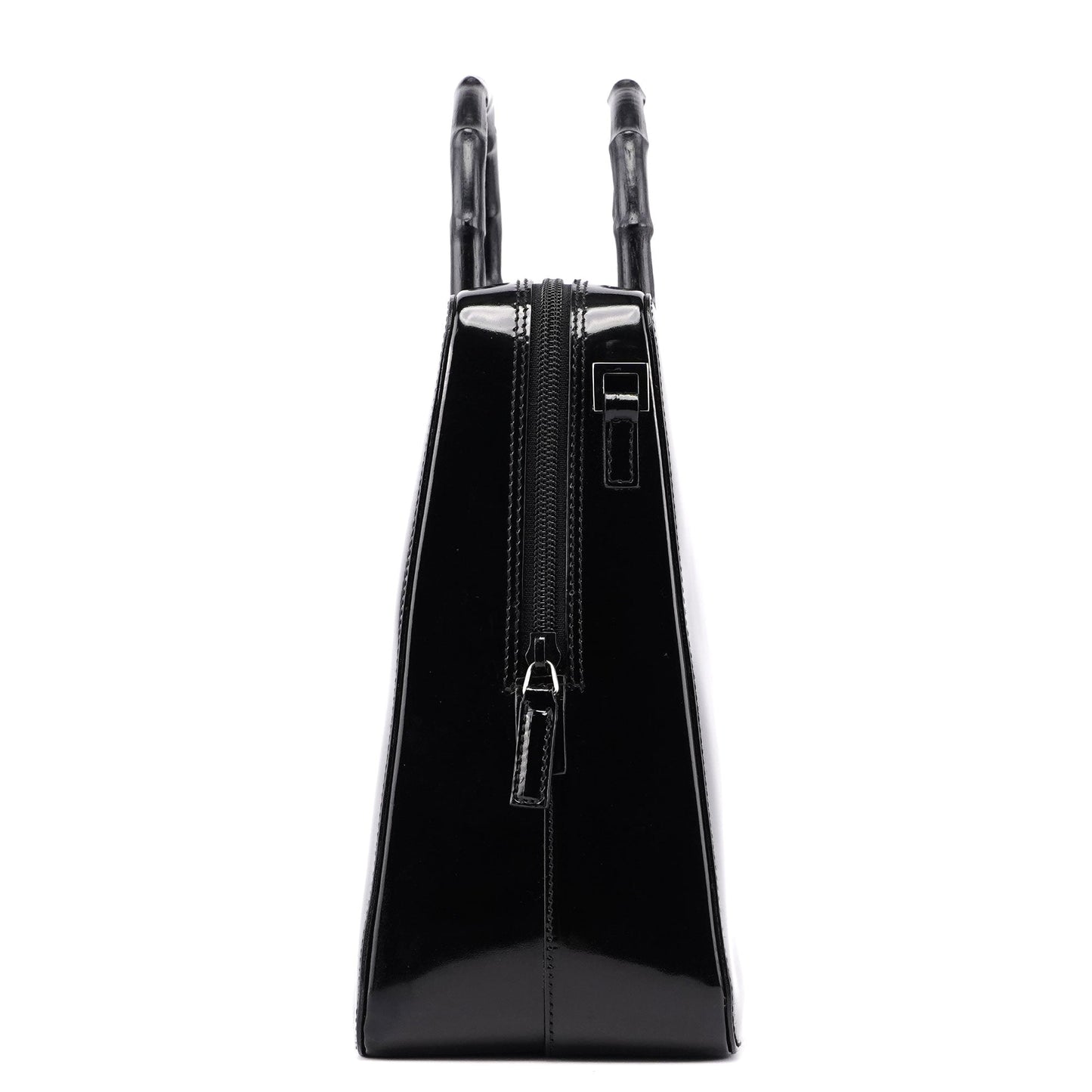 000 0829 Black Patent Leather Bamboo Tote