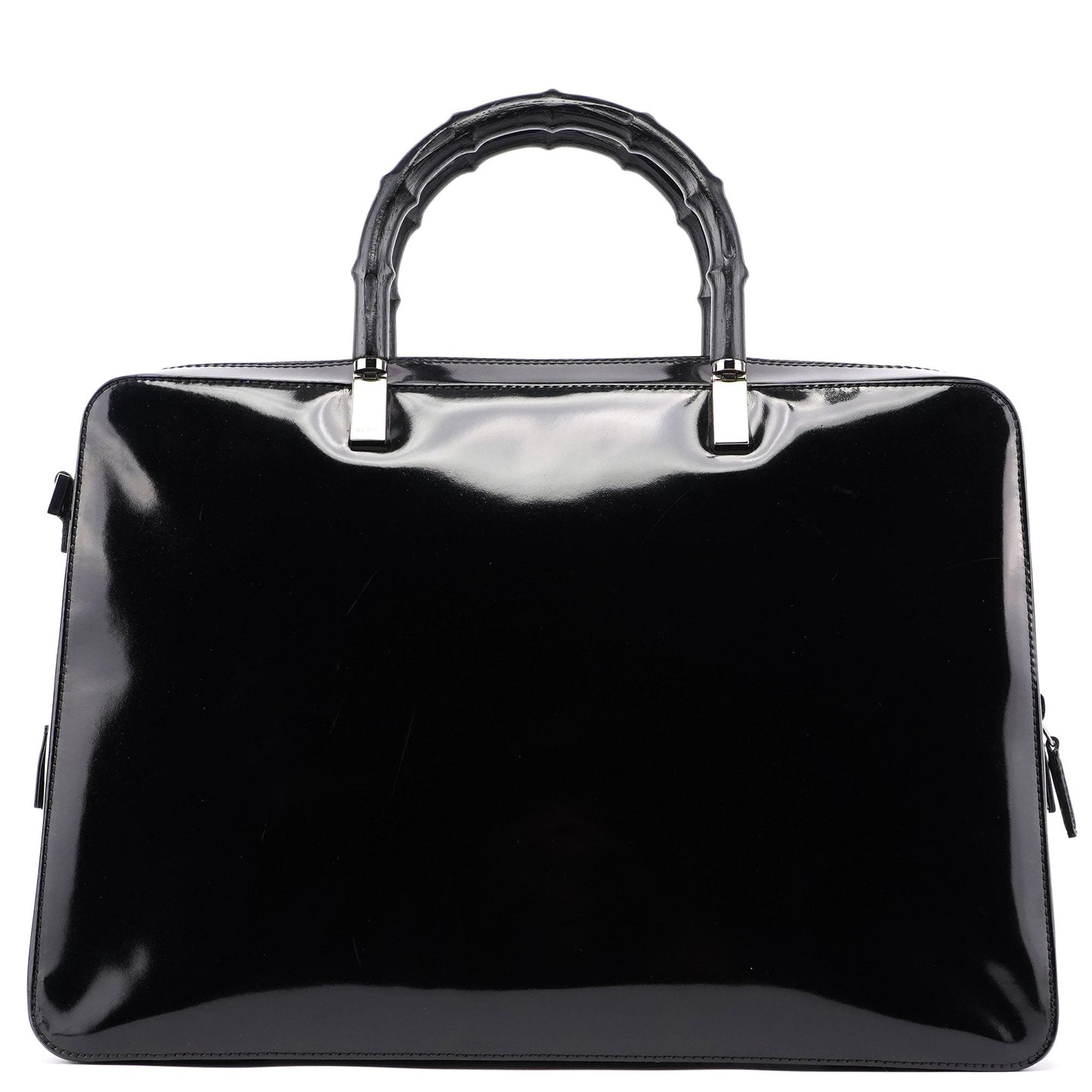 000 0829 Black Patent Leather Bamboo Tote