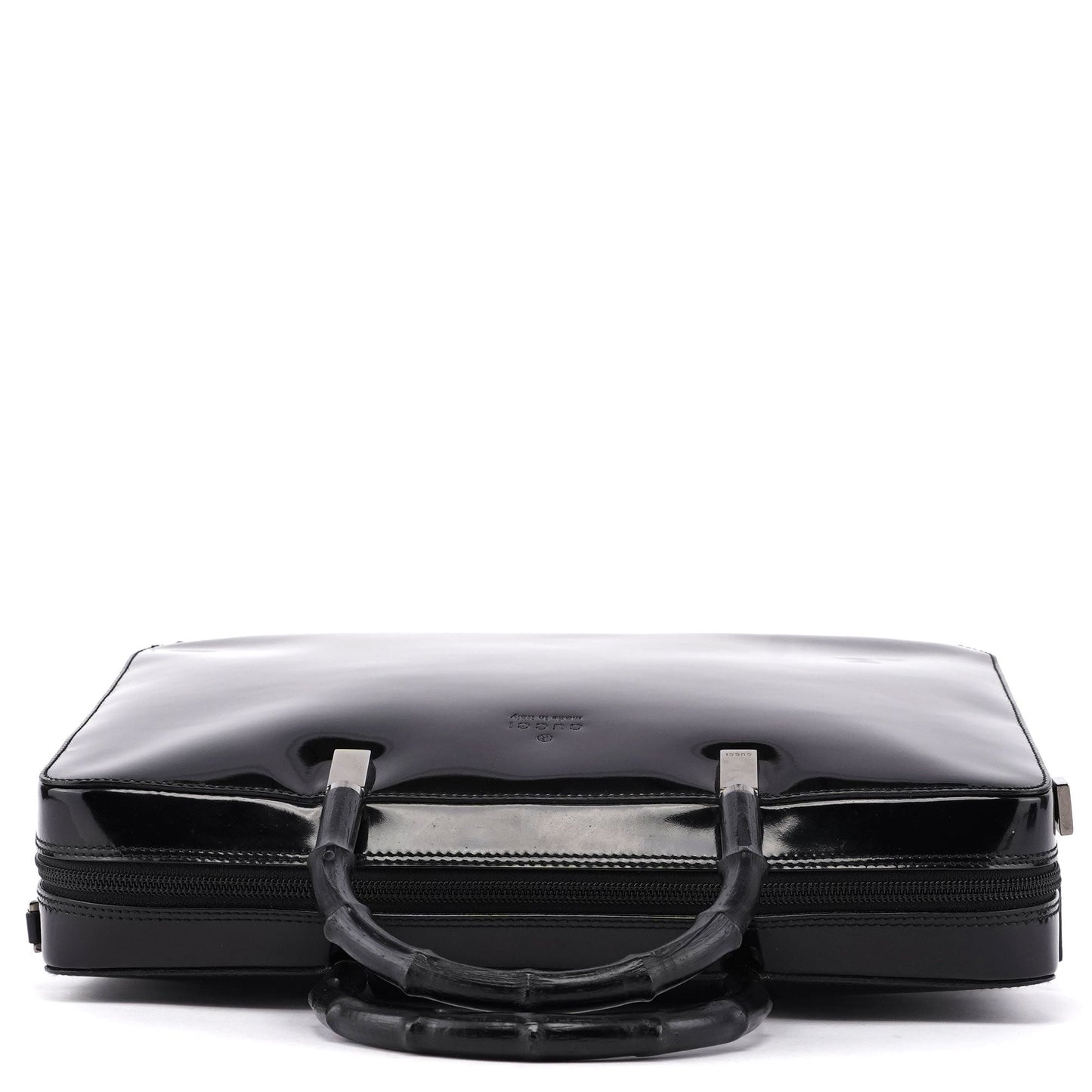 000 0829 Black Patent Leather Bamboo Tote