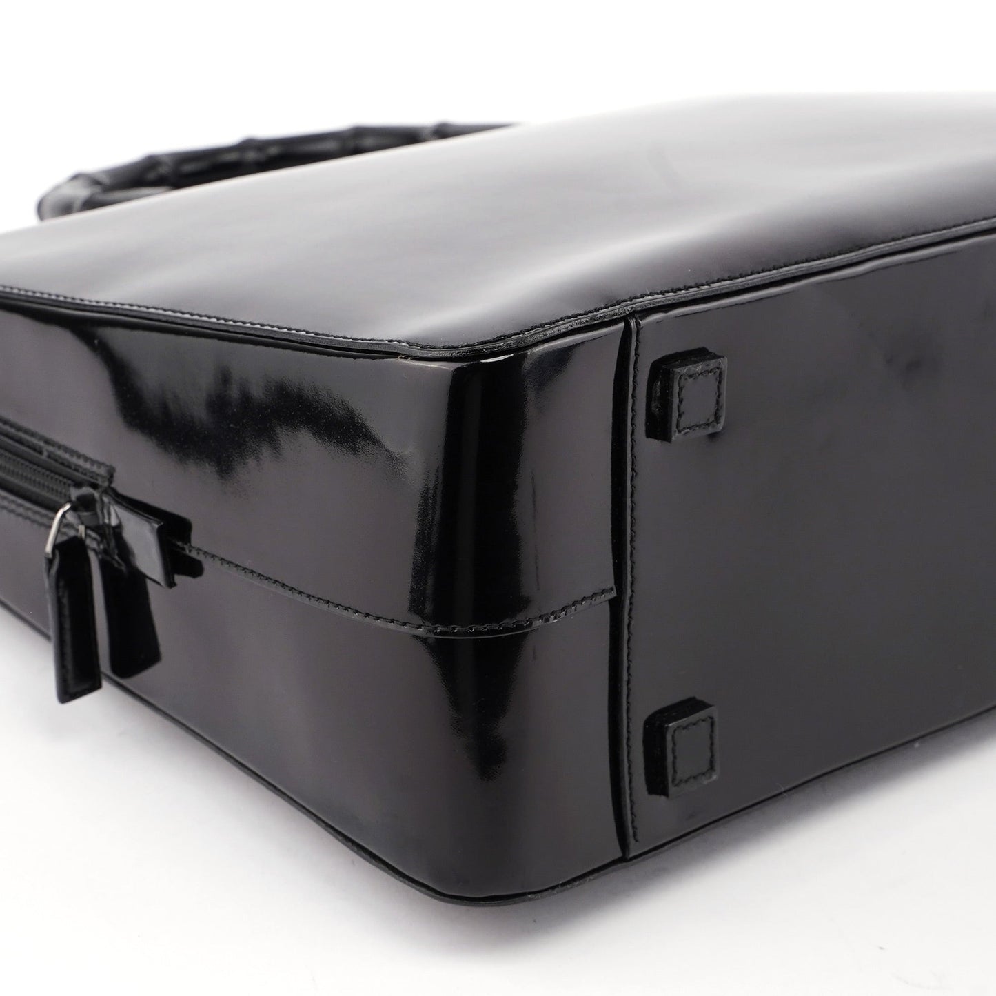 000 0829 Black Patent Leather Bamboo Tote