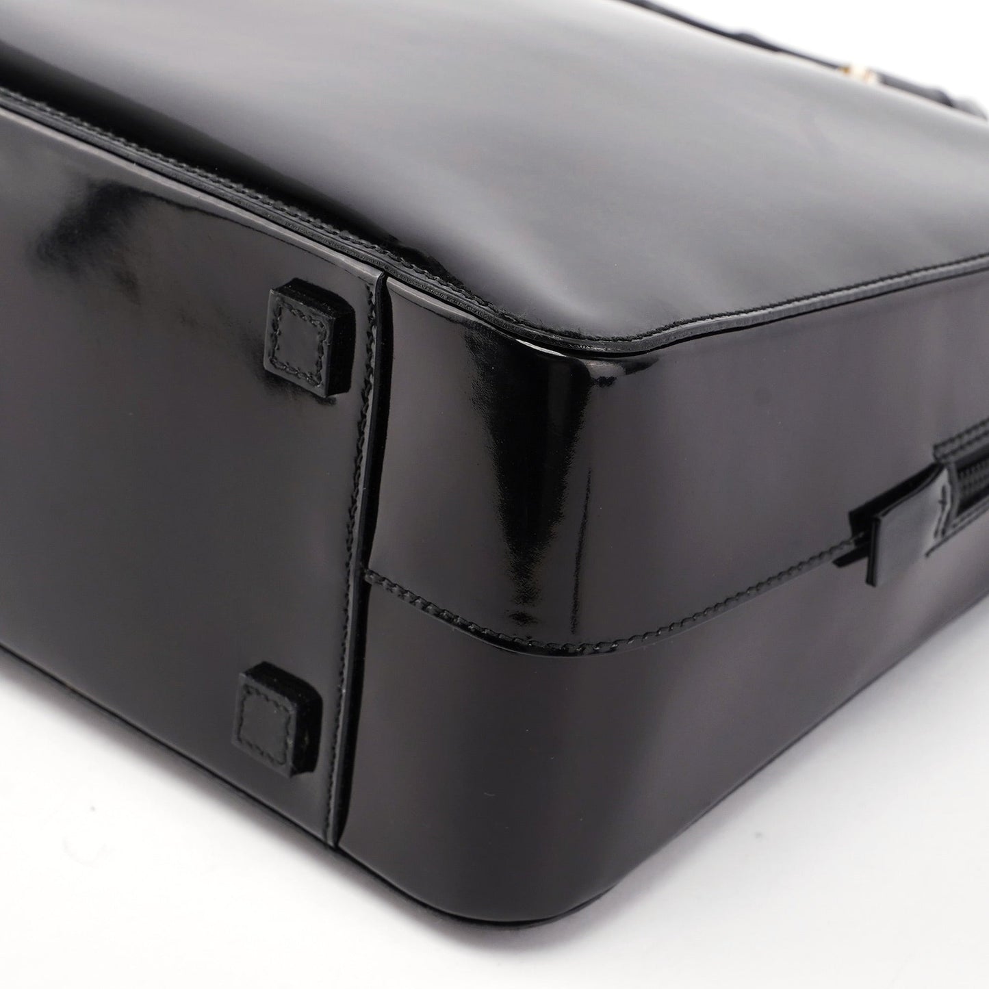 000 0829 Black Patent Leather Bamboo Tote