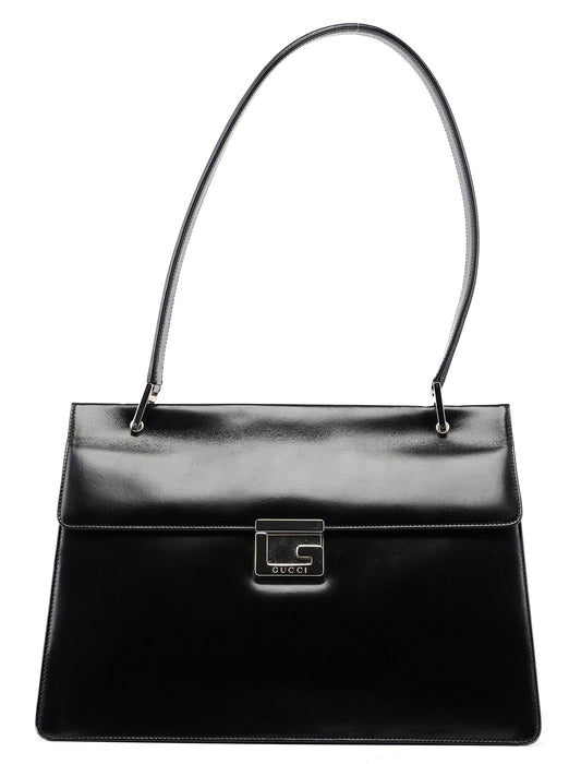 001 1364 Black Calfskin Square G Shoulder Bag