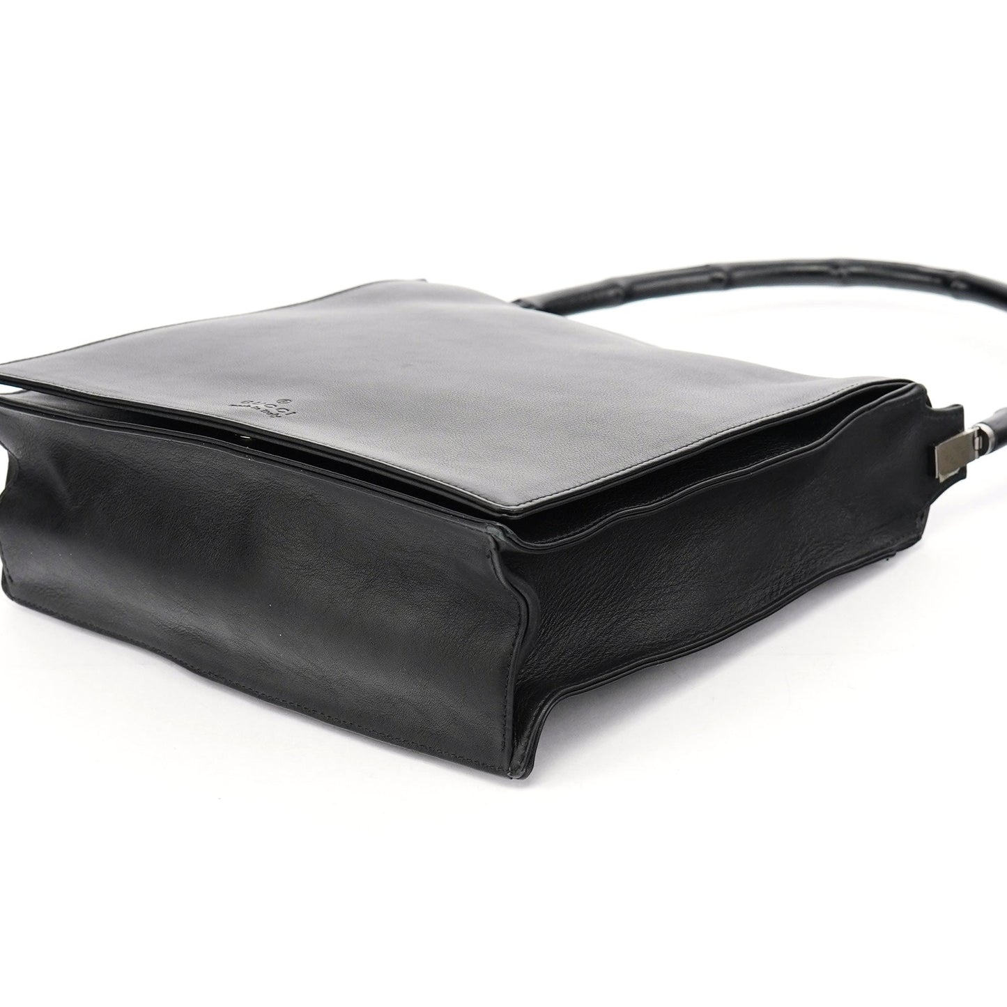 001 3243 Black Calfskin Bamboo Flap Shoulder Bag