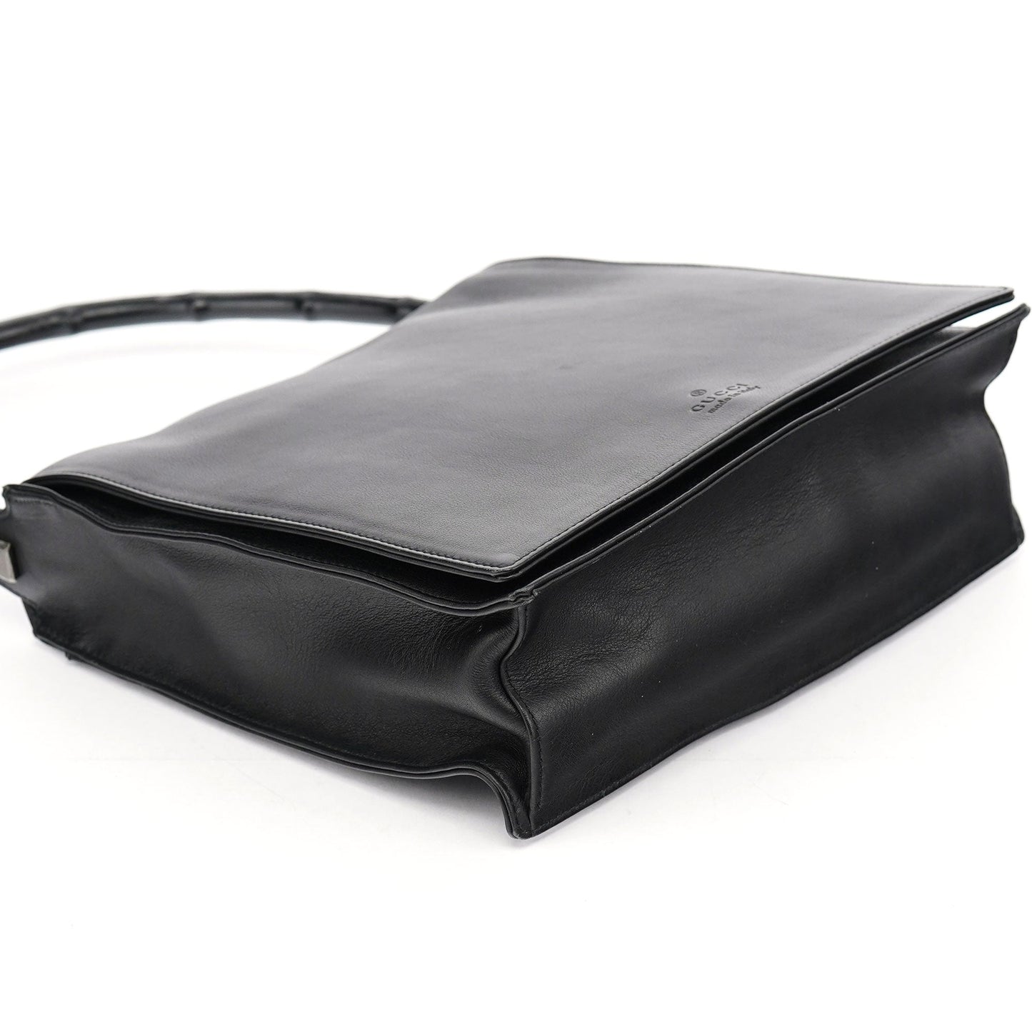 001 3243 Black Calfskin Bamboo Flap Shoulder Bag