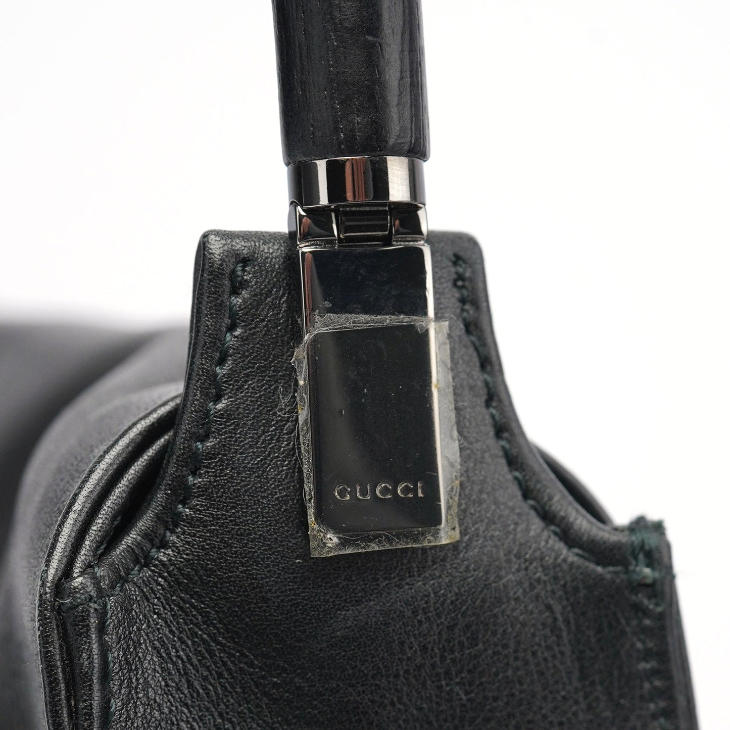 001 3243 Black Calfskin Bamboo Flap Shoulder Bag