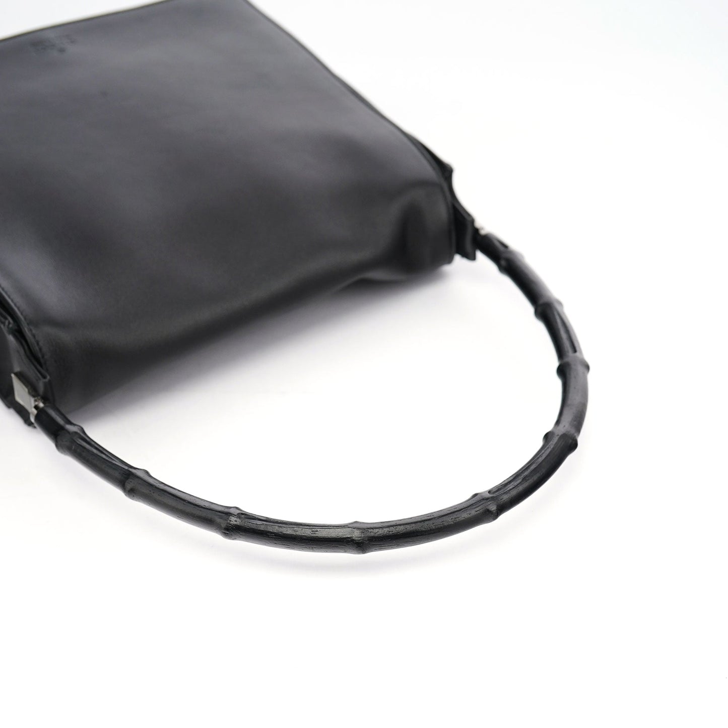 001 3243 Black Calfskin Bamboo Flap Shoulder Bag