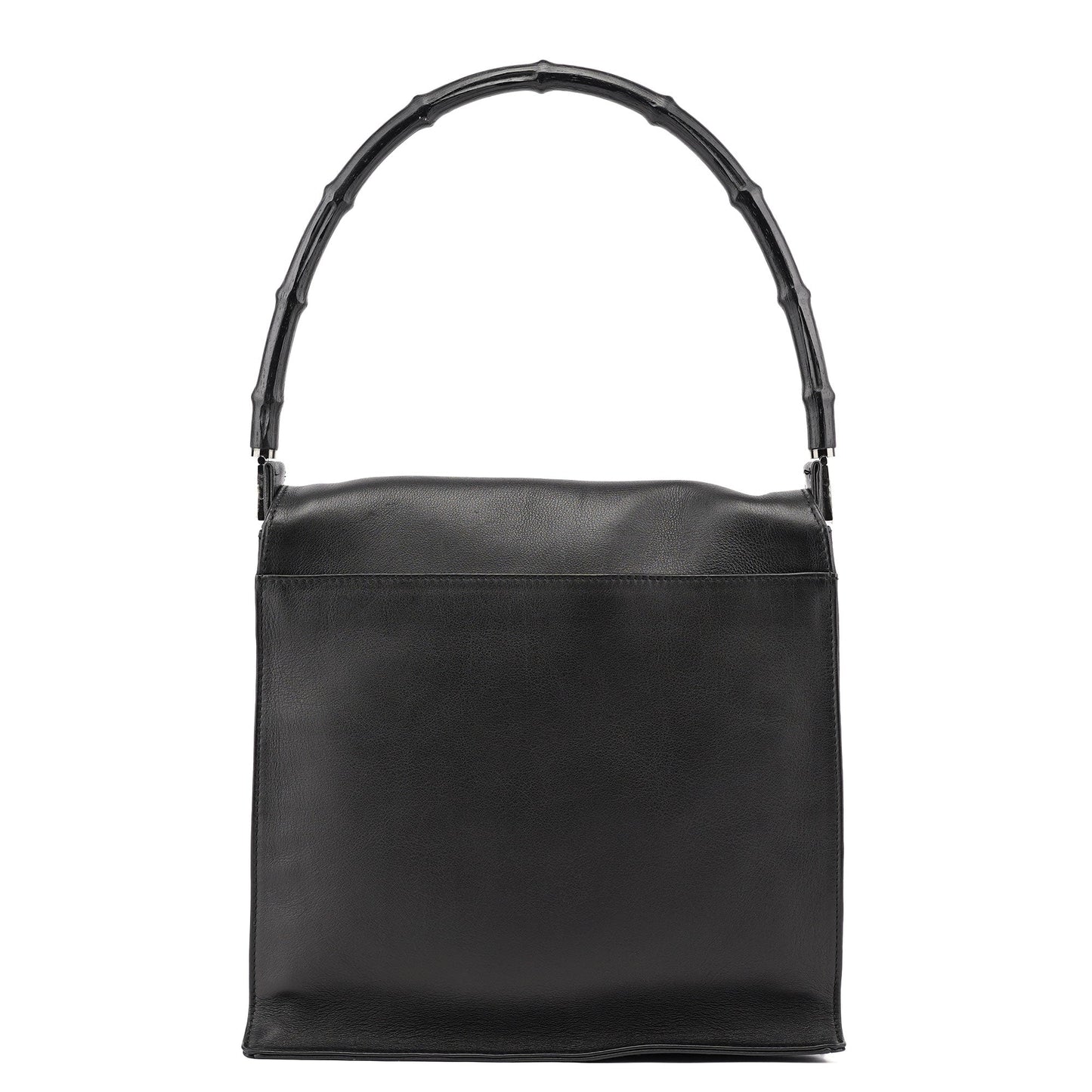 001 3243 Black Calfskin Bamboo Flap Shoulder Bag