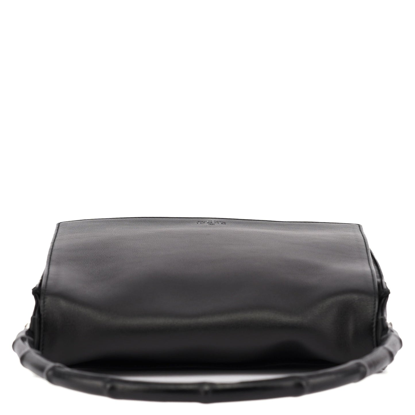 001 3243 Black Calfskin Bamboo Flap Shoulder Bag