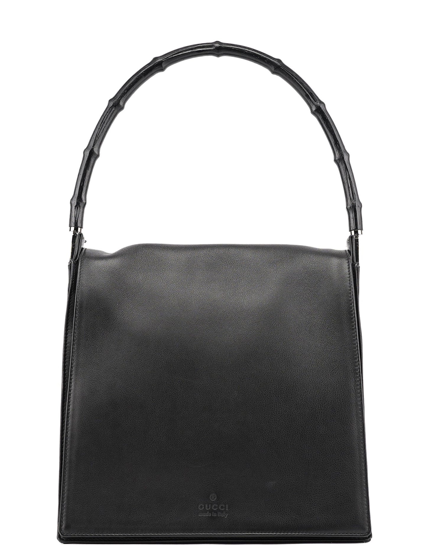 001 3243 Black Calfskin Bamboo Flap Shoulder Bag
