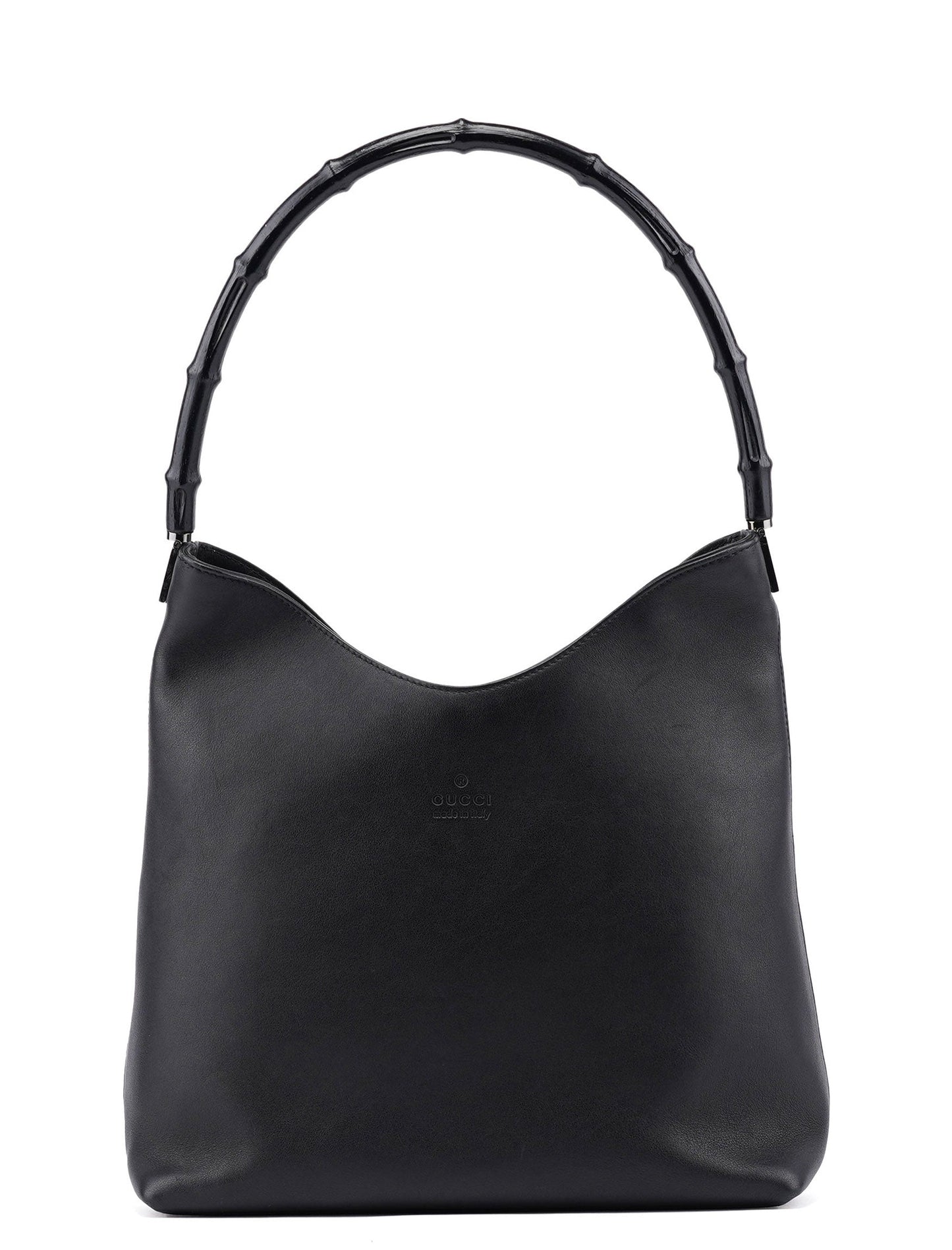 001 3244 Black Calfskin Bamboo Shoulder Bag