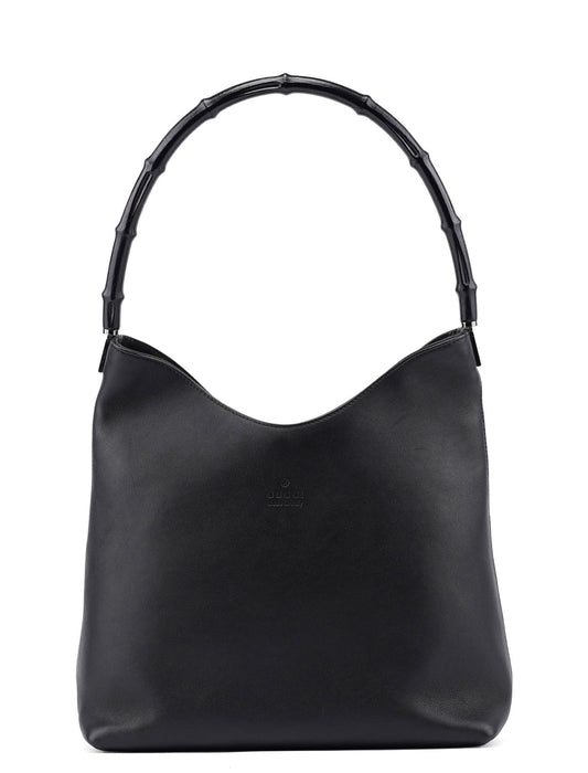 001 3244 Black Calfskin Bamboo Shoulder Bag