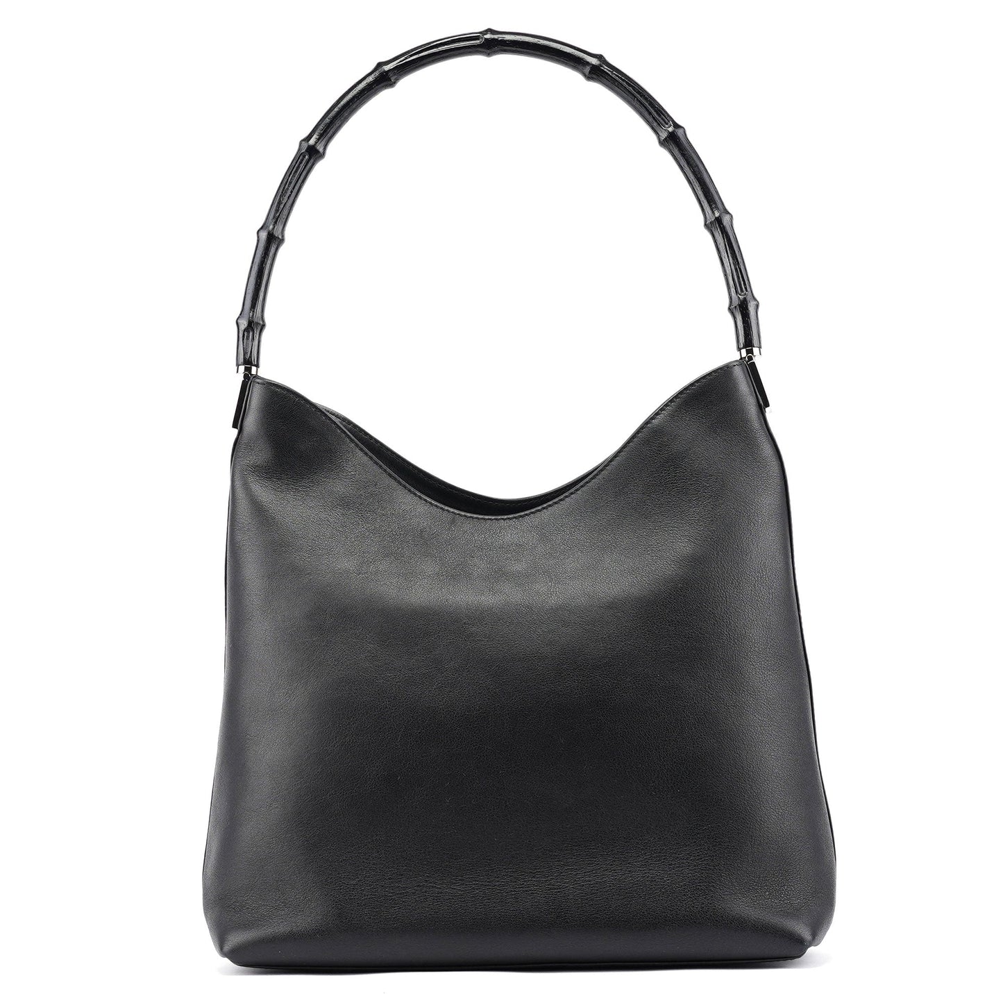 001 3244 Black Calfskin Bamboo Shoulder Bag