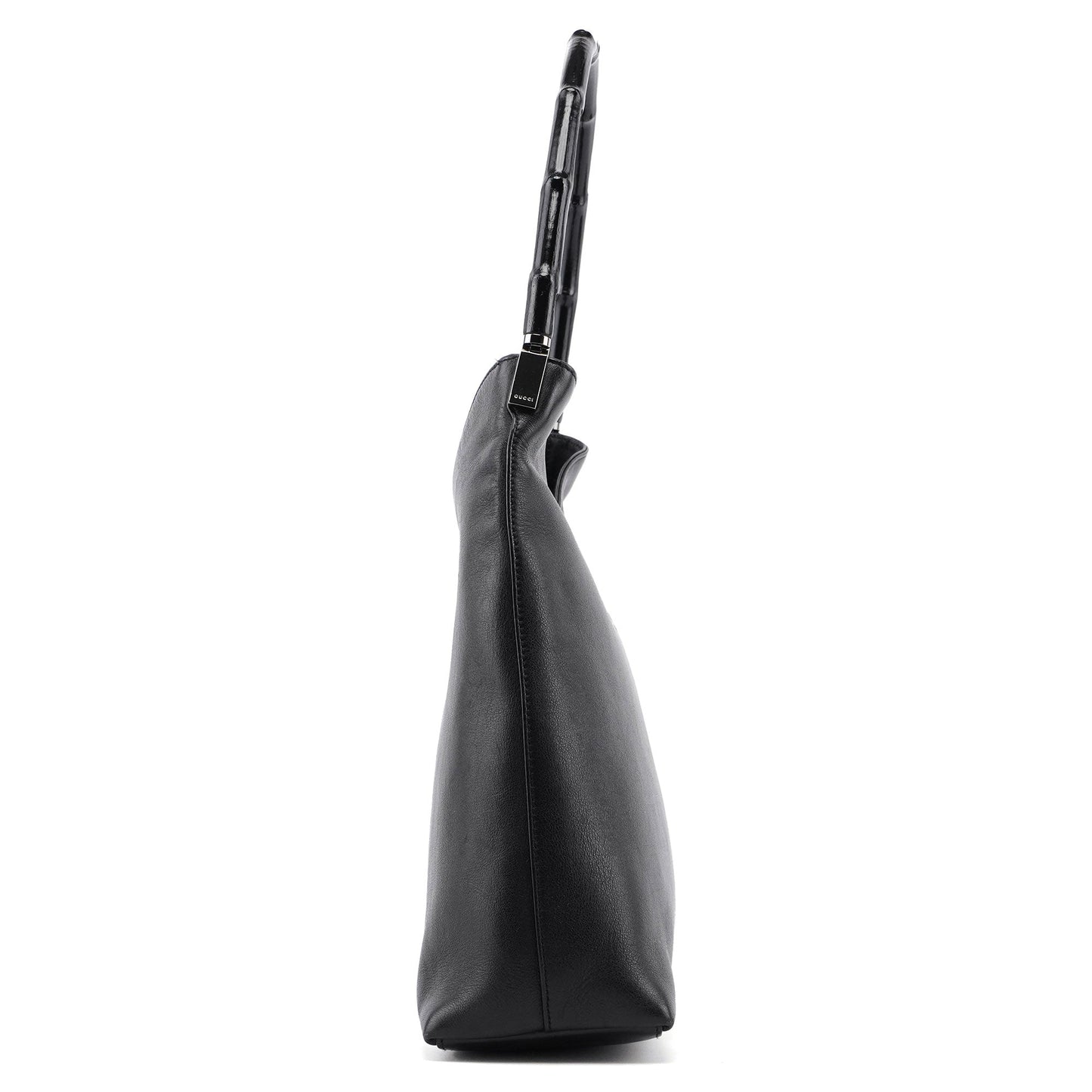 001 3244 Black Leather Bamboo Shoulder Bag