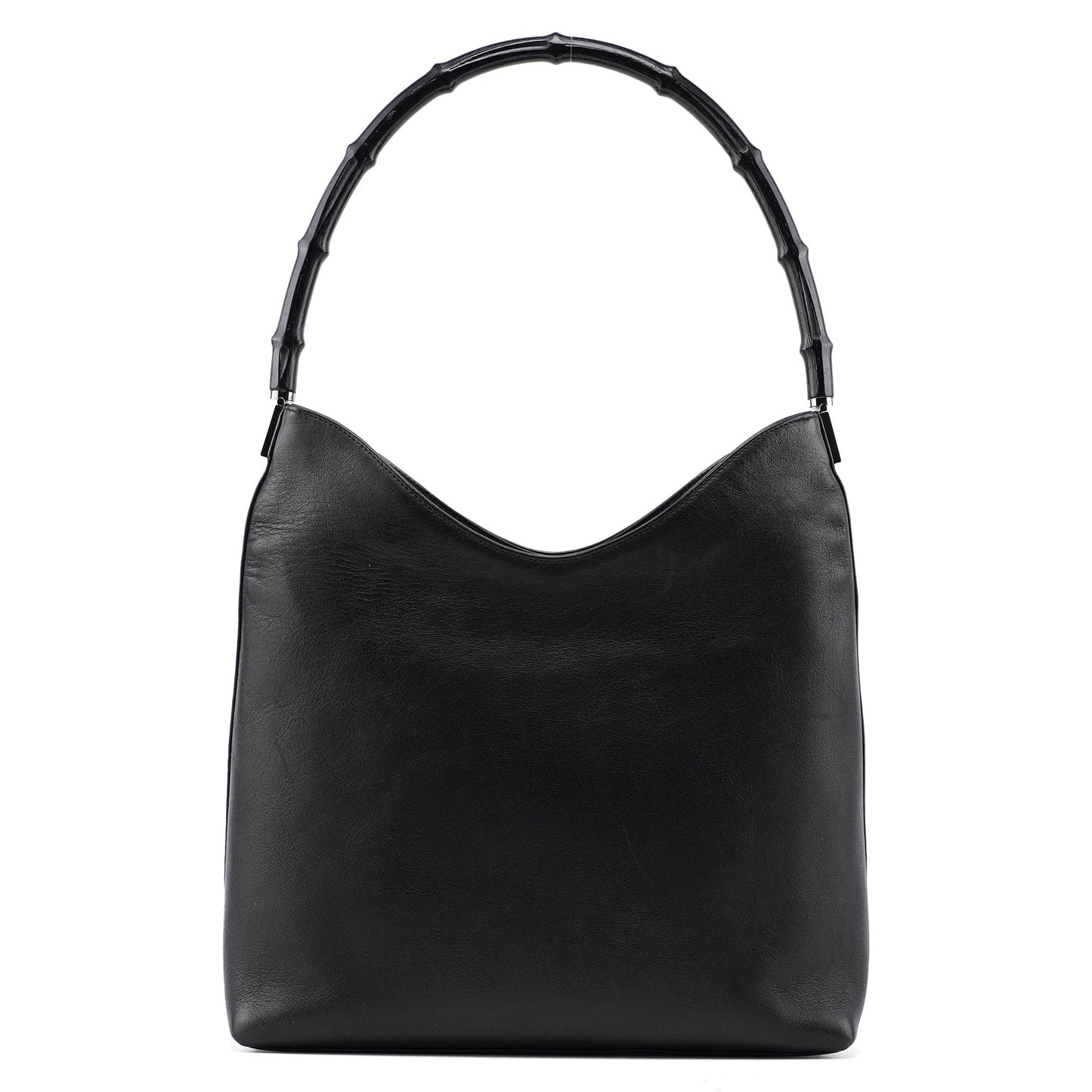 001 3244 Black Leather Bamboo Shoulder Bag