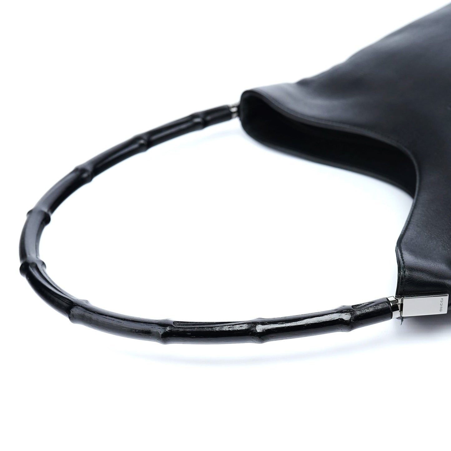 001 3244 Black Leather Bamboo Shoulder Bag