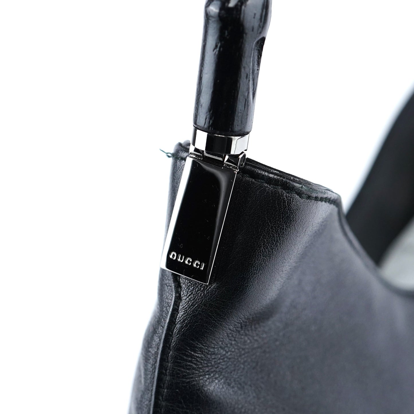 001 3244 Black Leather Bamboo Shoulder Bag