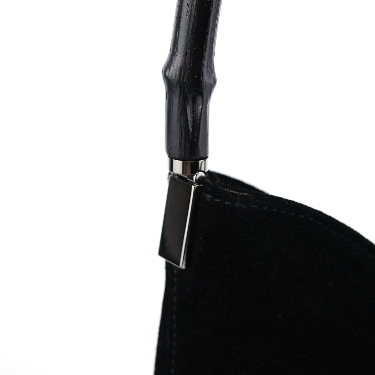 001 3244 Black Suede Bamboo Shoulder Bag