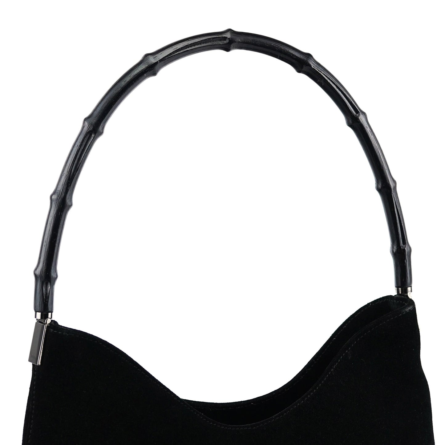 001 3244 Black Suede Bamboo Shoulder Bag