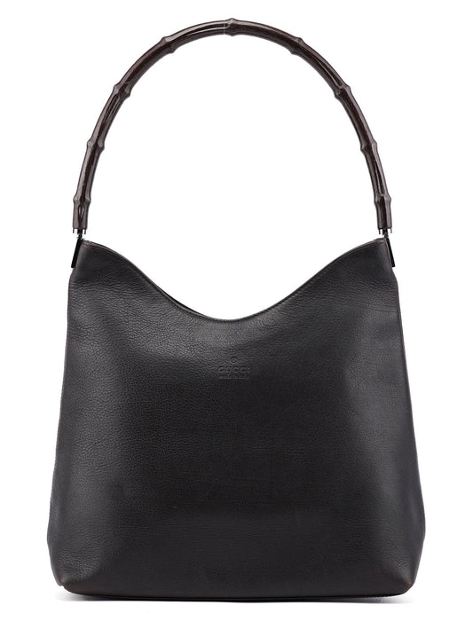 001 3244 Brown Calfskin Bamboo Shoulder Bag