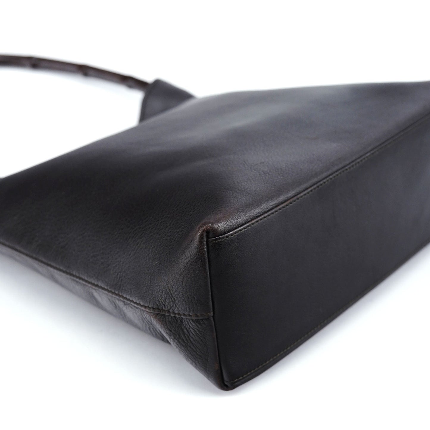 001 3244 Brown Calfskin Bamboo Shoulder Bag