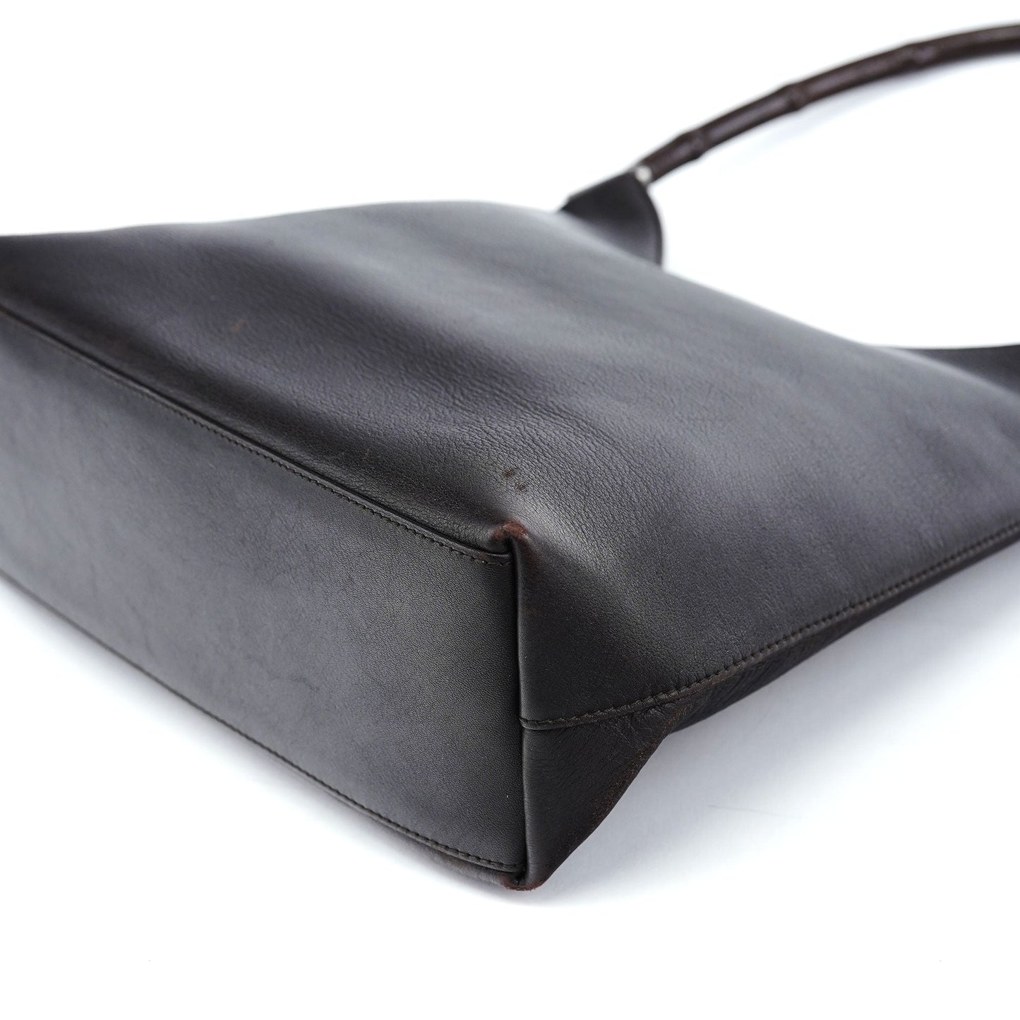001 3244 Brown Calfskin Bamboo Shoulder Bag