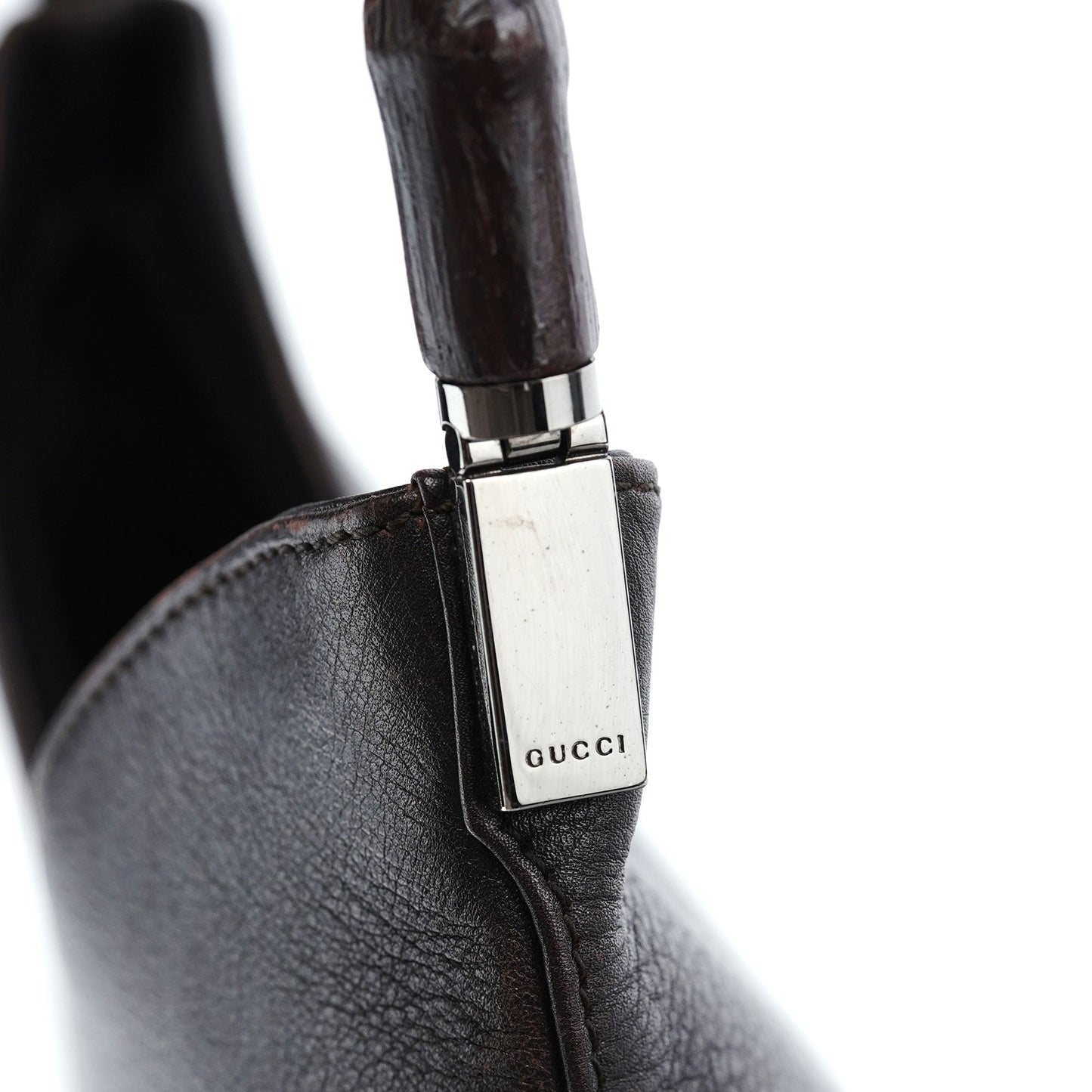 001 3244 Brown Calfskin Bamboo Shoulder Bag