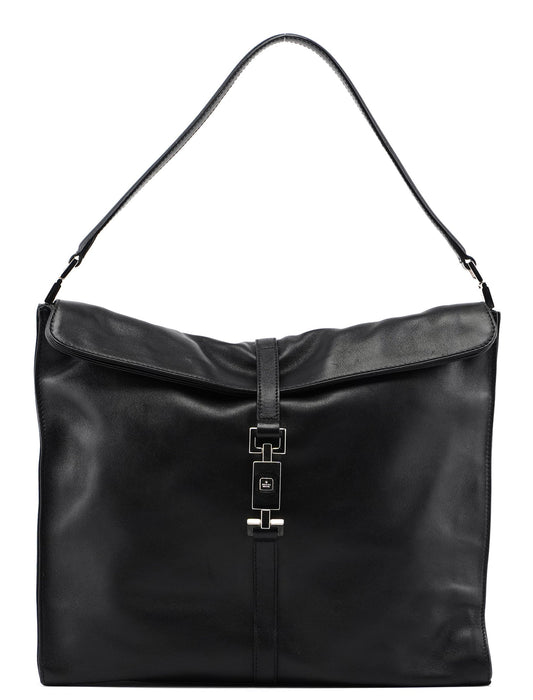 001 3355 Black Calfskin Jackie Shoulder Bag