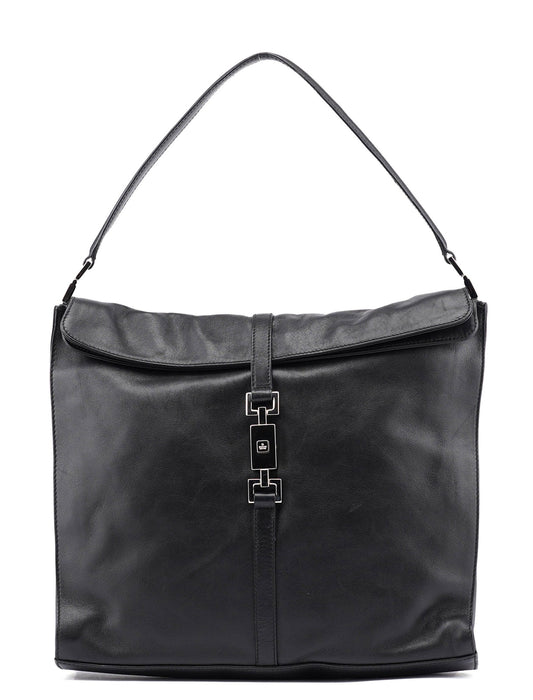 001 3355 Black Calfskin Jackie Shoulder Bag