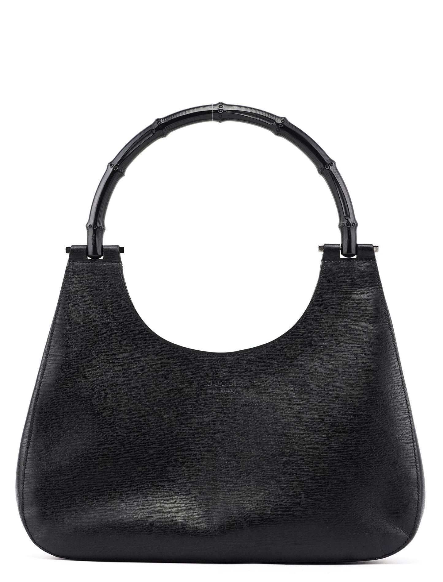 001 3739 Black Leather Bamboo Shoulder Bag