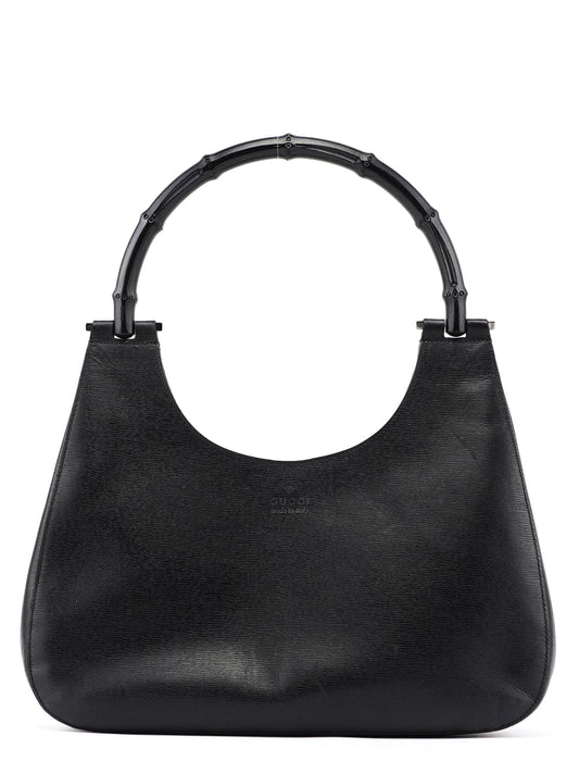 001 3739 Black Leather Bamboo Shoulder Bag