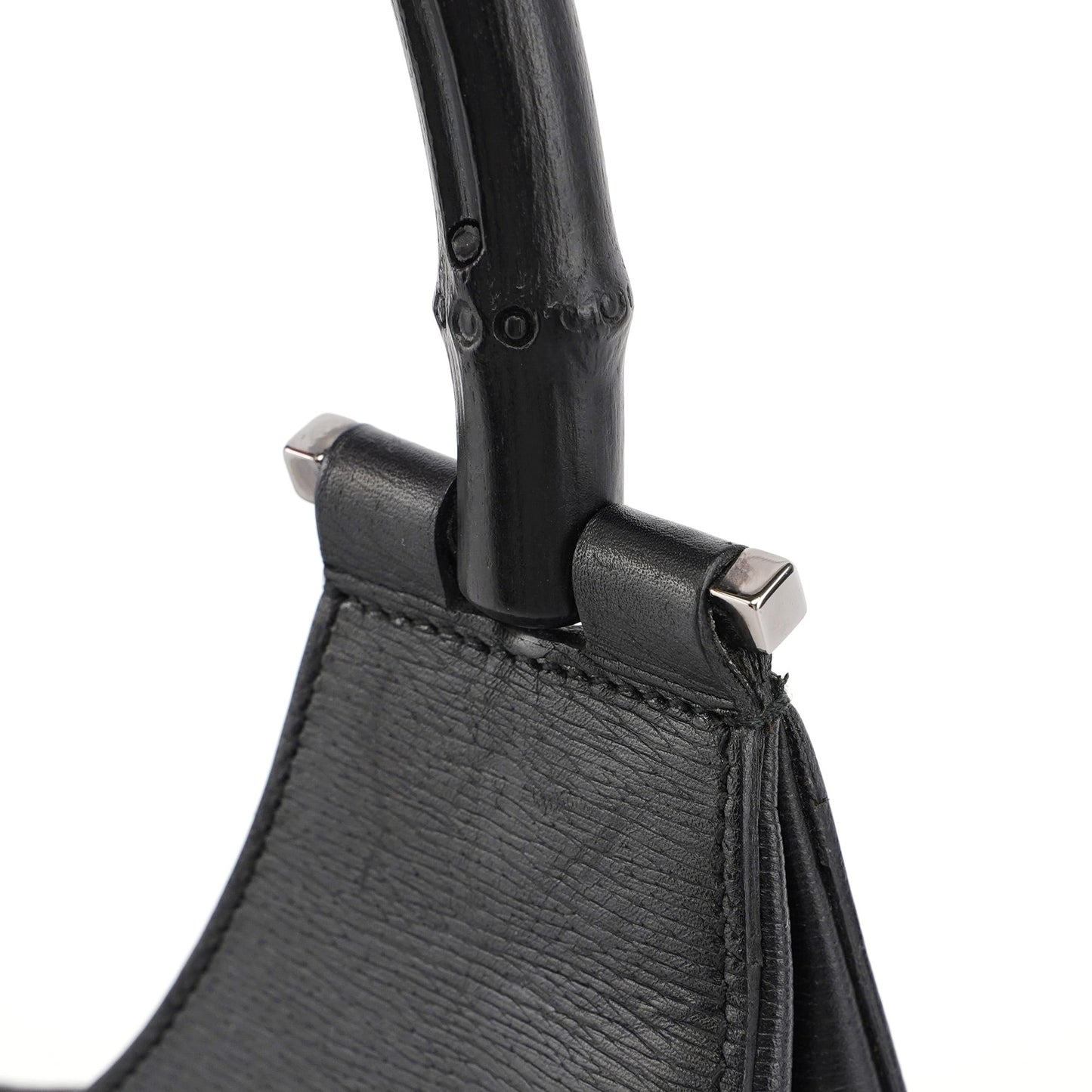 001 3739 Black Leather Bamboo Shoulder Bag