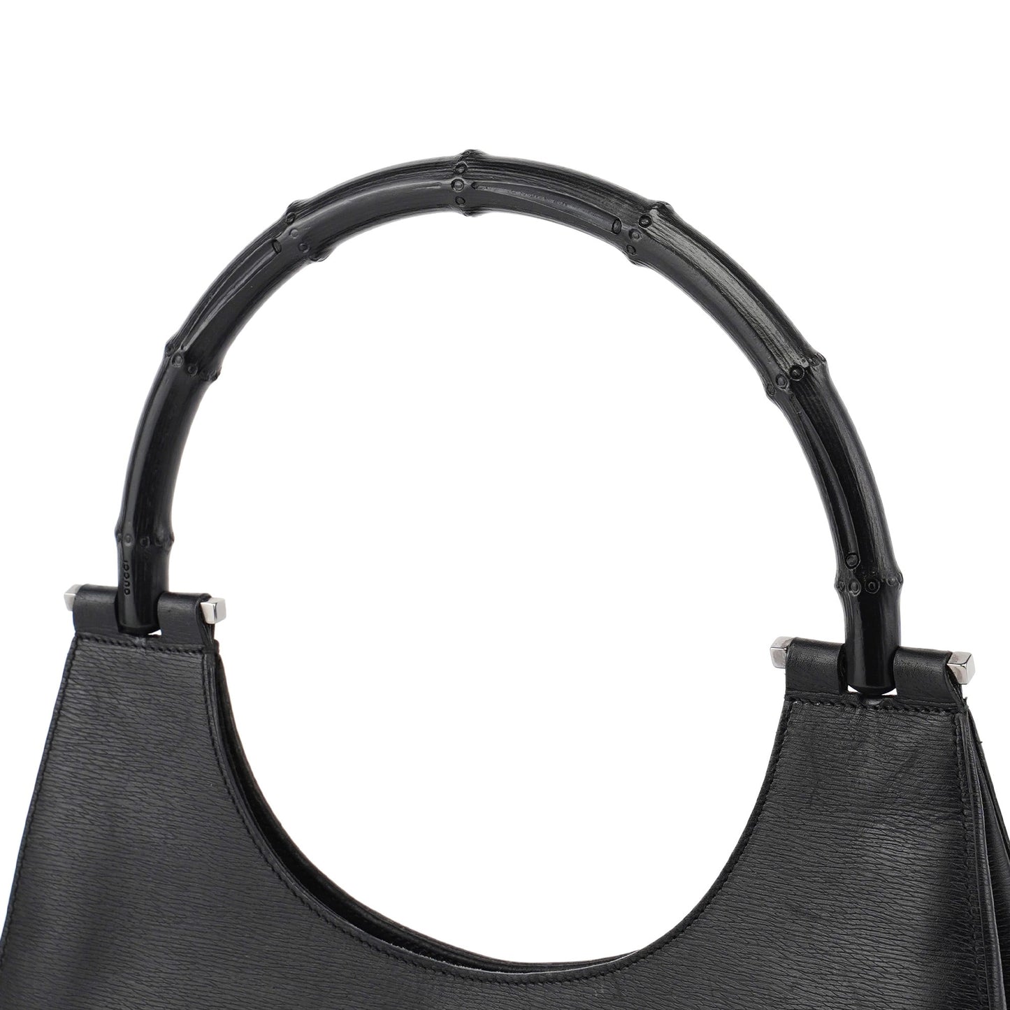 001 3739 Black Leather Bamboo Shoulder Bag