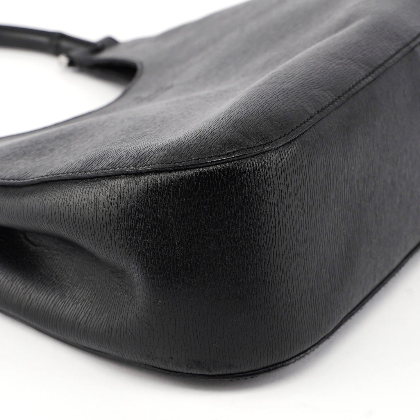 001 3739 Black Leather Bamboo Shoulder Bag