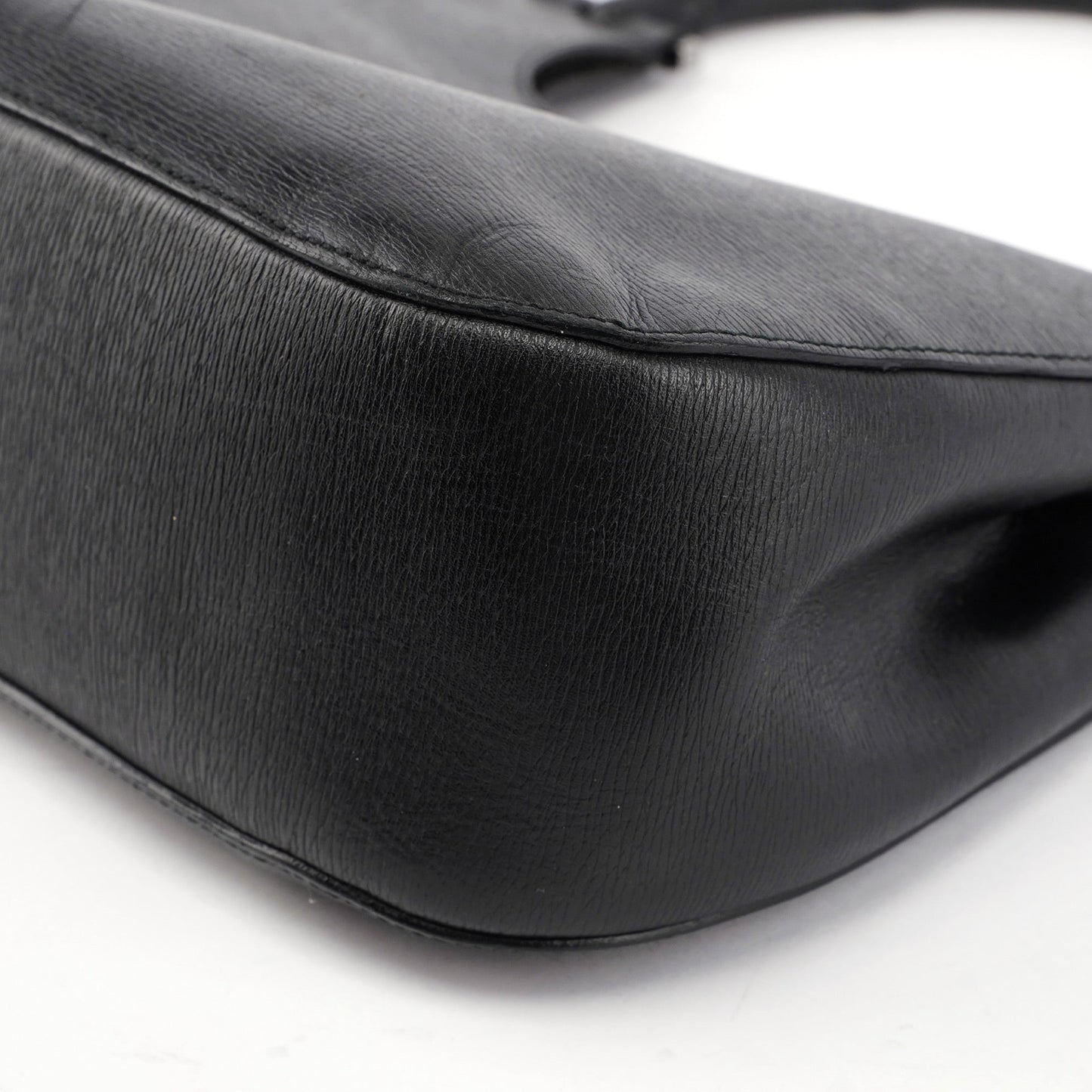 001 3739 Black Leather Bamboo Shoulder Bag