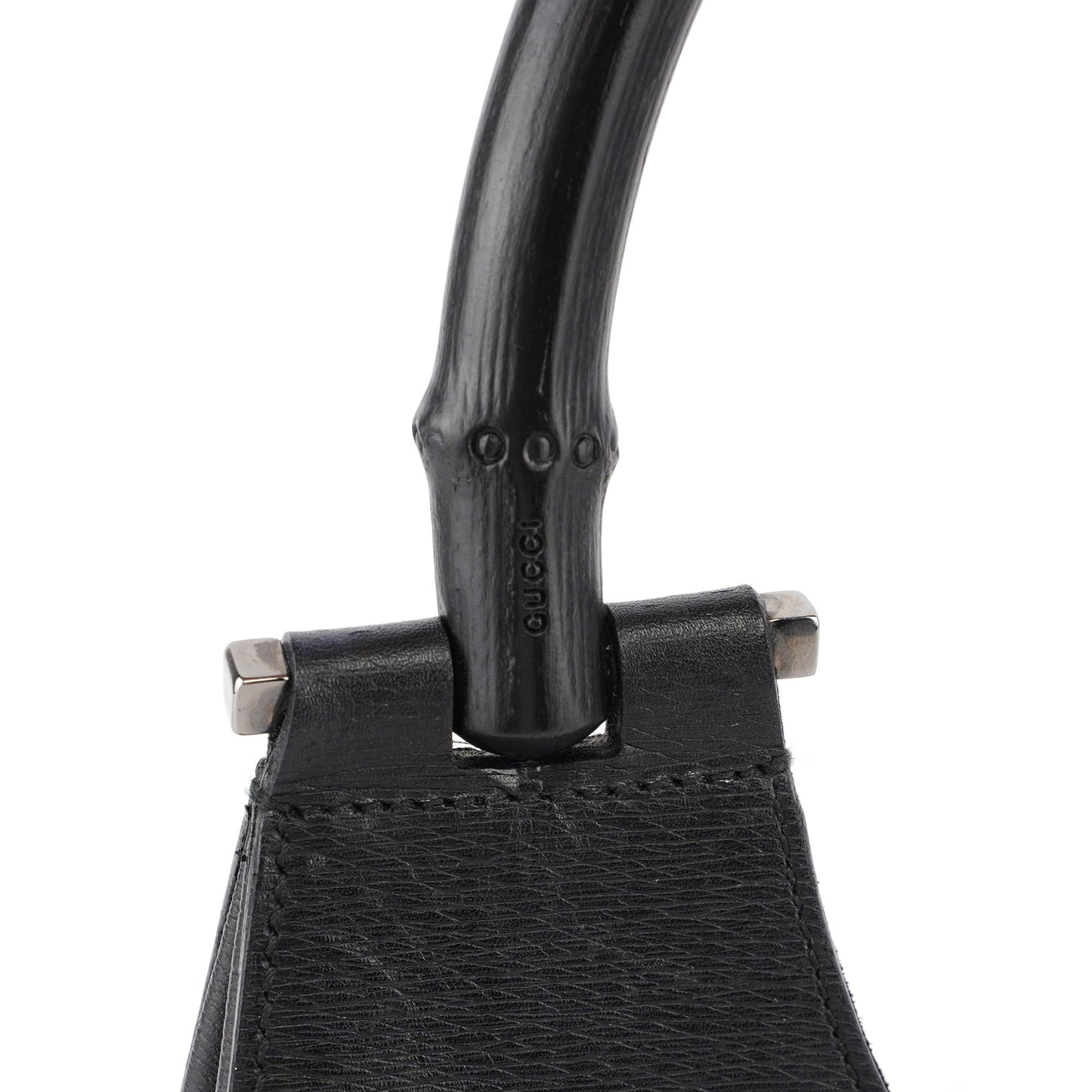 001 3739 Black Leather Bamboo Shoulder Bag