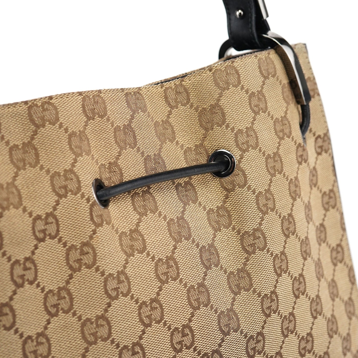 001 3748 Beige GG Drawstring Shoulder Bag