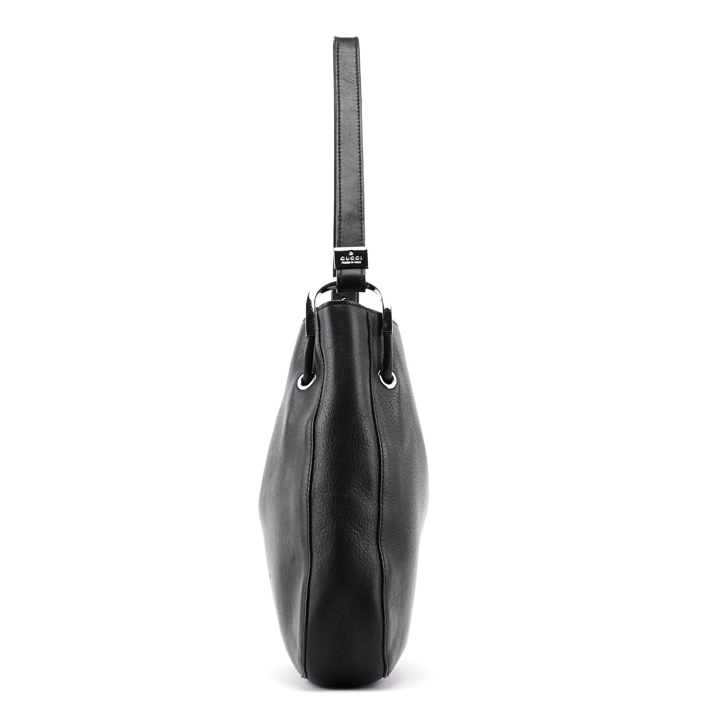 001 3748 Black Calfskin Drawstring Shoulder Bag