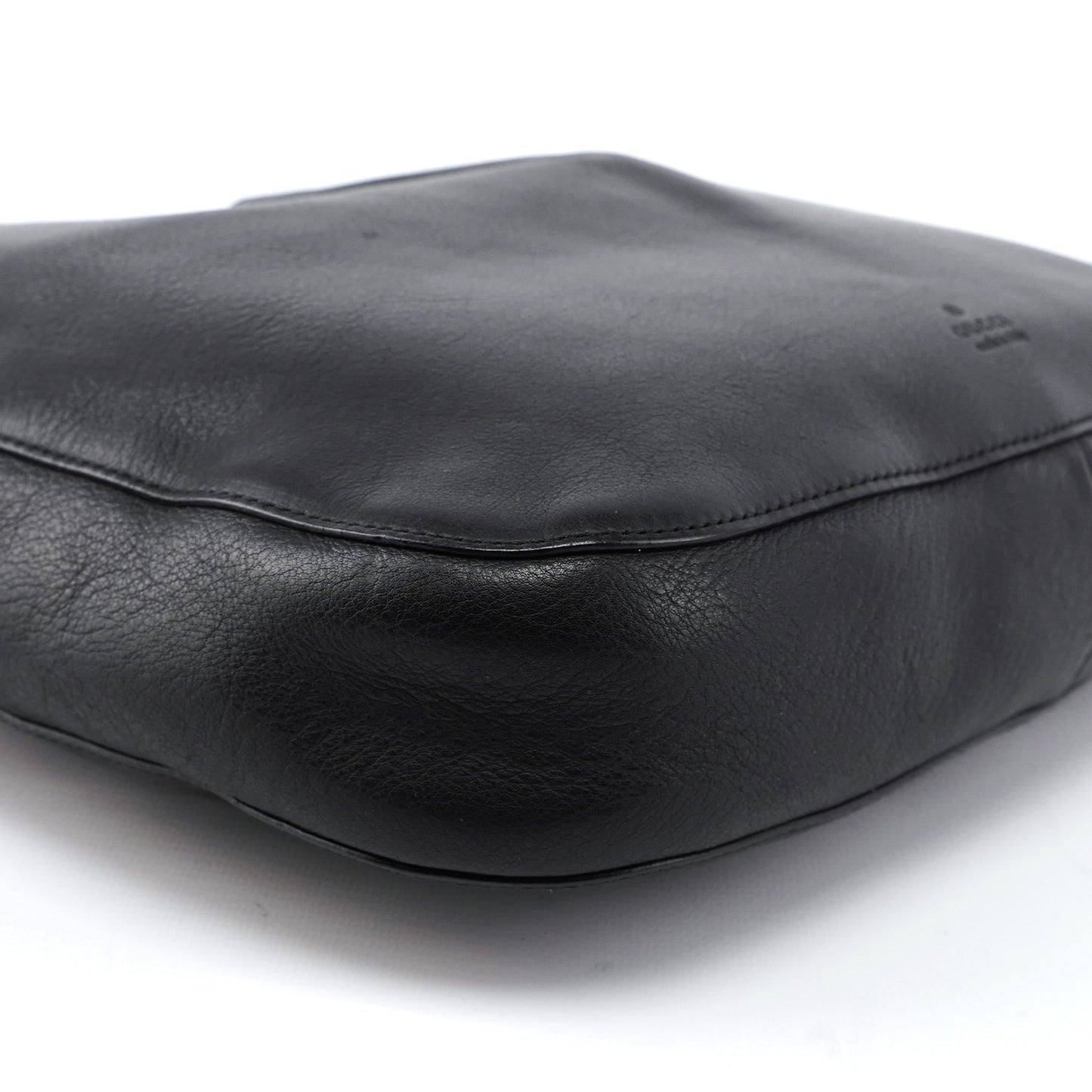 001 3748 Black Calfskin Drawstring Shoulder Bag