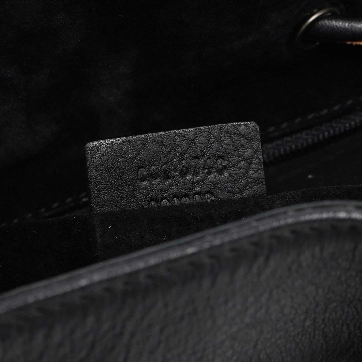 001 3748 Black Calfskin Drawstring Shoulder Bag